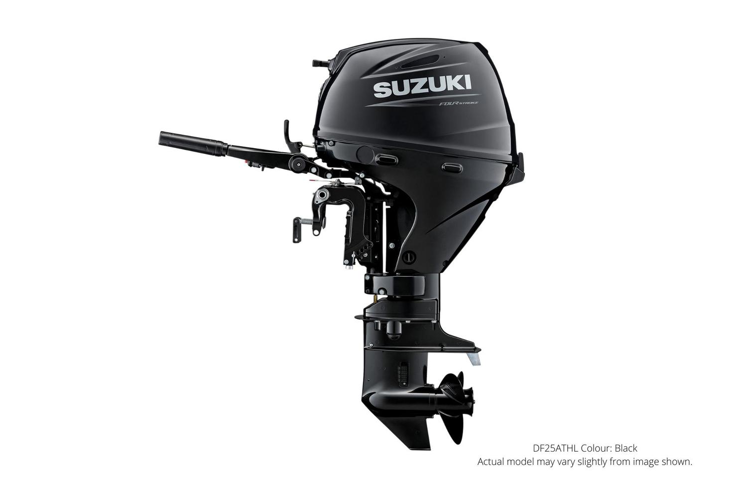 2022 Suzuki DF25A Black, Electric, 15″ Shaft Length, Tiller, Power Tilt and Trim