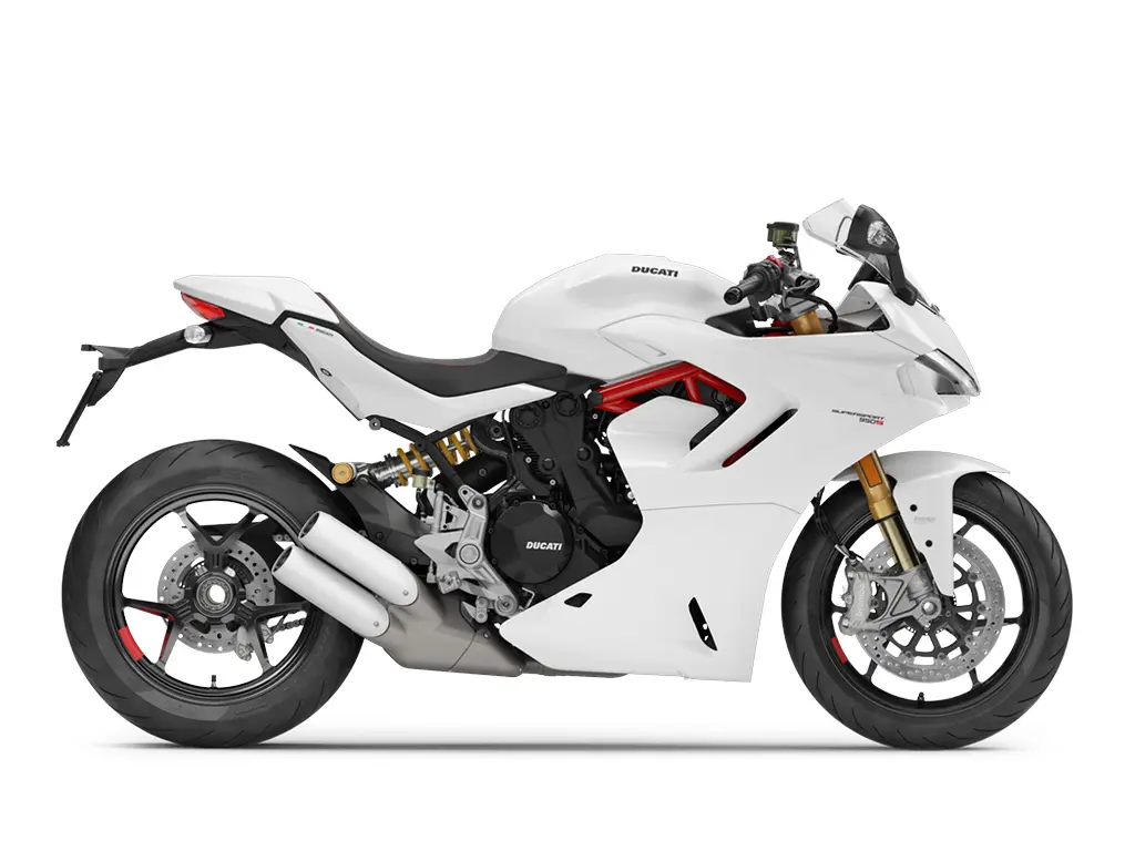Ducati SuperSport 950 S Arctic White Silk fairing with Ducati Red frame and Glossy Black wheel rims with Ducati Red “tag” 2024