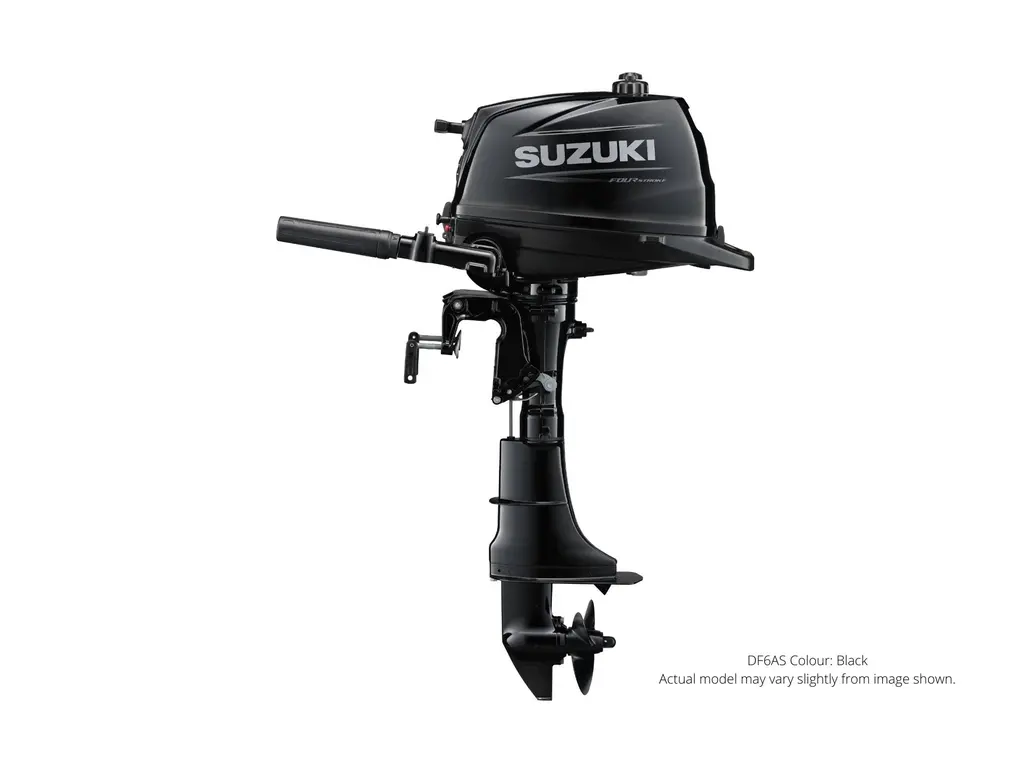 2023 Suzuki DF6A Black, Manual Start, 15″ Shaft Length, Tiller Manual Trim