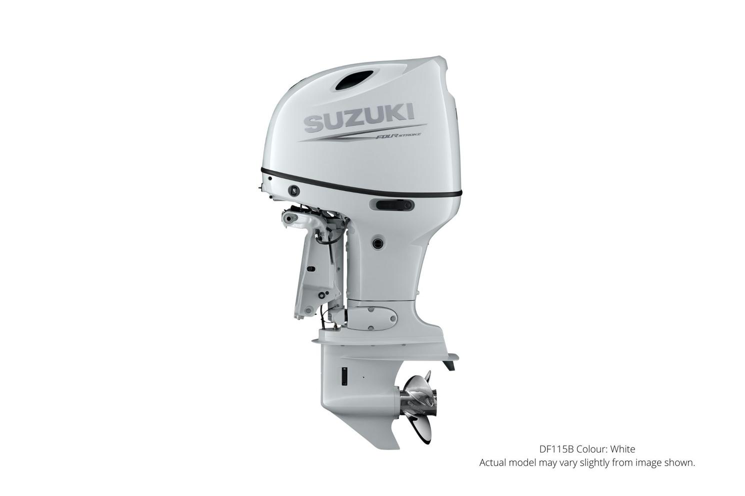 Suzuki DF115B Électrique blanc, longueur de l’arbre de 20 » inclinaison et garniture de puissance à distance 2023