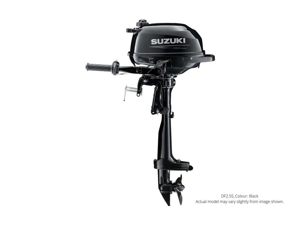 2023 Suzuki DF2.5 Black, Manual, 15″ Shaft length, Tiller Manual Trim