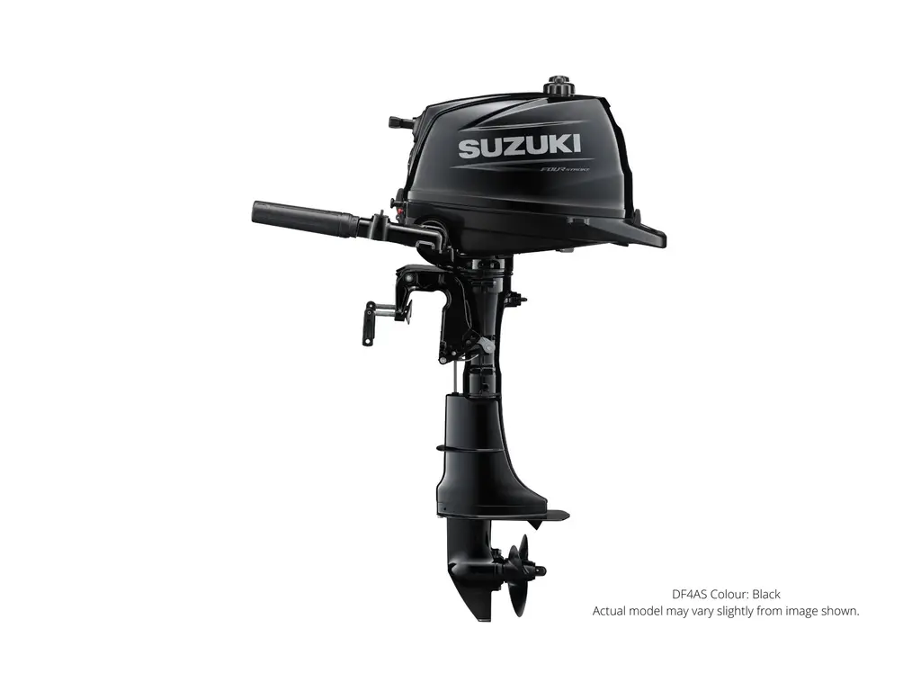 2023 Suzuki DF4A Black, Manual, 15″ Shaft Length, Tiller Manual Trim