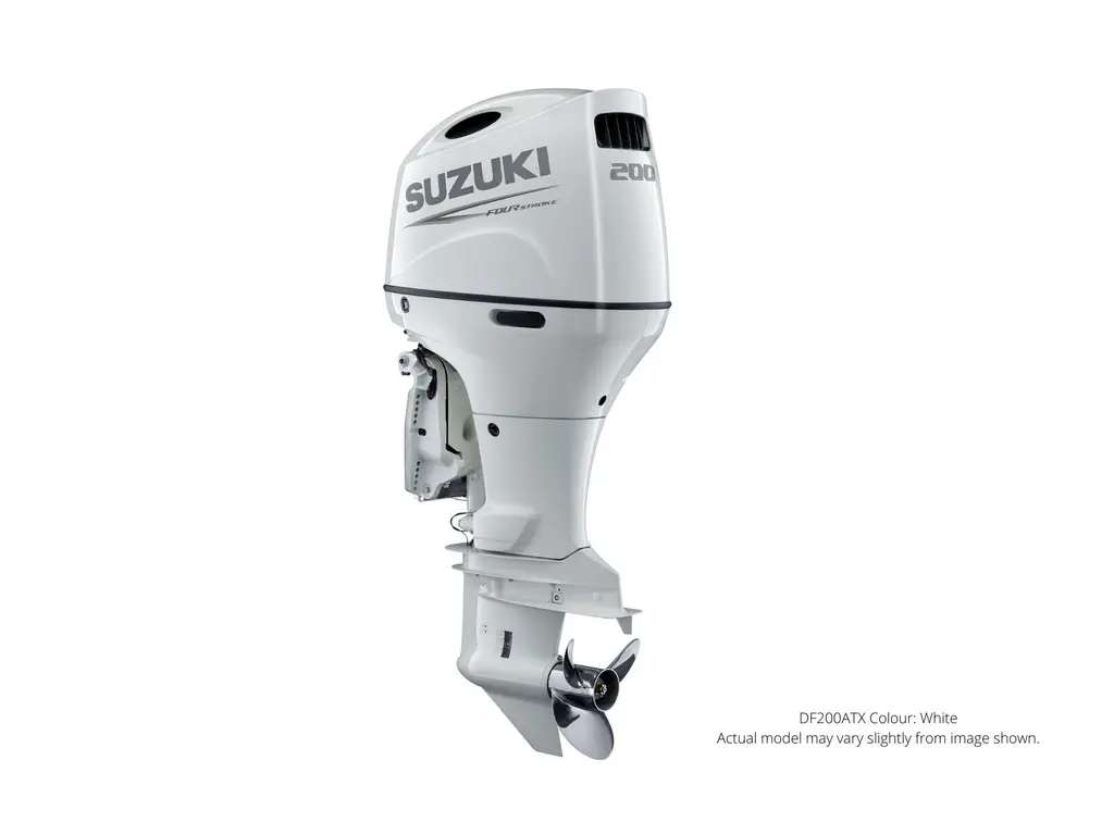 Suzuki DF200A Blanc, Électrique, 20″ Longueur de l’arbre, Alimentation à distance Inclinaison et garniture 2024