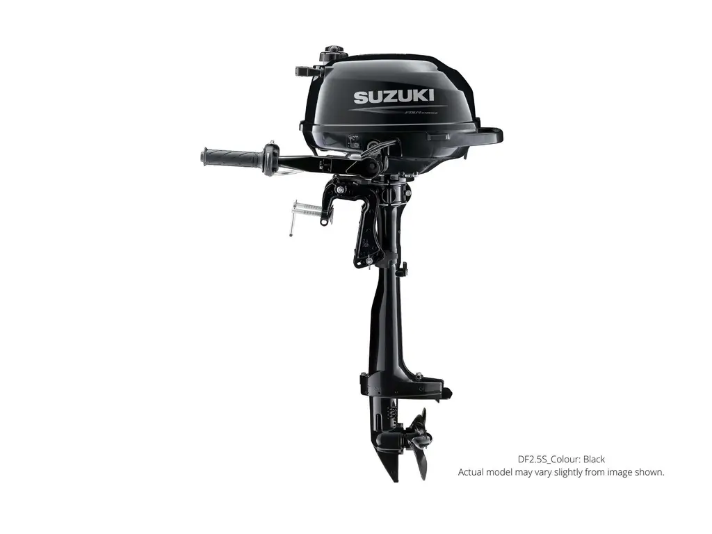 Suzuki DF2.5 Noir, Démarrage manuel, 15″ Longueur de l’arbre, Tiller Manuel Garniture 2024
