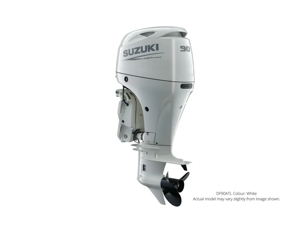 Suzuki DF90A Blanc, Électrique, 25" Longueur de l’arbre, Alimentation à distance Inclinaison et garniture 