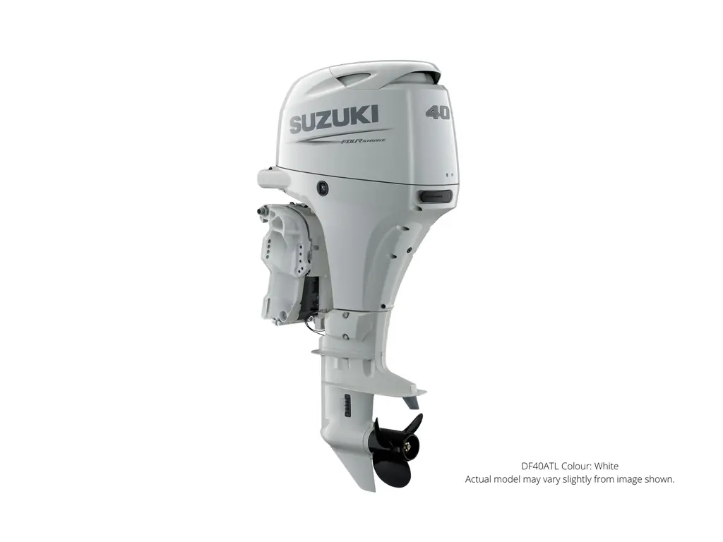 Suzuki DF40A Blanc, Électrique, 20″ Longueur de l’arbre, Alimentation à distance Inclinaison et garniture 2024