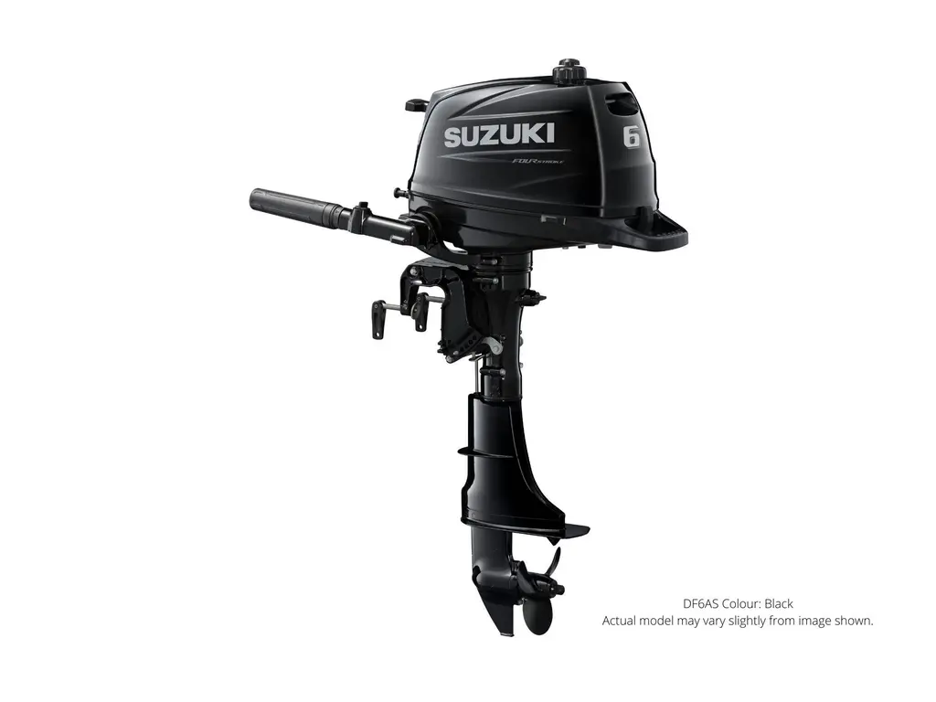Suzuki DF6A Noir, Démarrage manuel, 15″ Longueur de l’arbre, Tiller Manuel Garniture 2024
