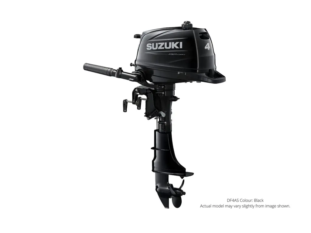 Suzuki DF4A Noir, Démarrage manuel, 15″ Longueur de l’arbre, Tiller Manuel Garniture 2024