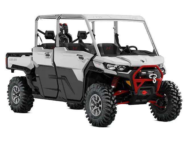 Can-Am Defender MAX X MR avec demi portes HD10 Hyper argent et rouge légion 2025