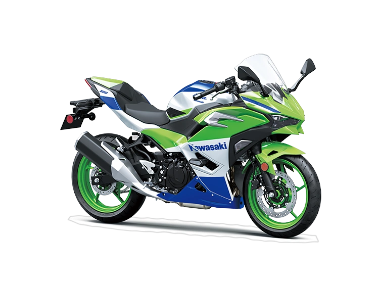 2024 Kawasaki NINJA 500 NINJA 500 SE 40th ANNIVERSARY EDITION Lime Green / Pearl Crystal White / Blue alt