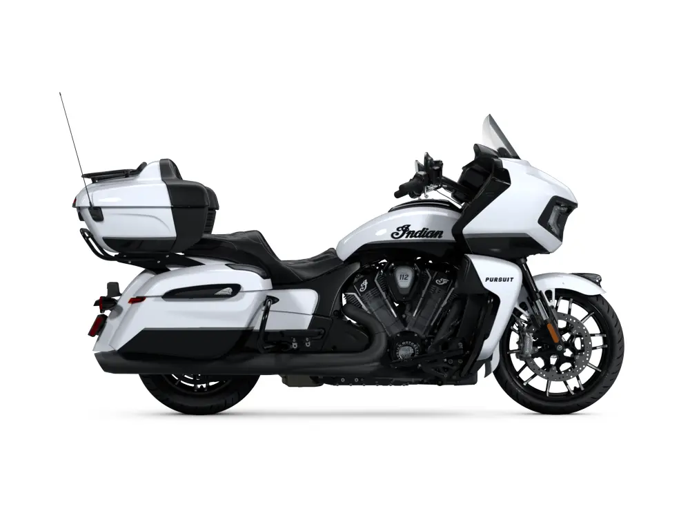 2025 Indian Motorcycle Indian Pursuit Dark Horse with 112 and Powerband Audio Package Ghost White Metallic Crystal with Black Vivid Crystal