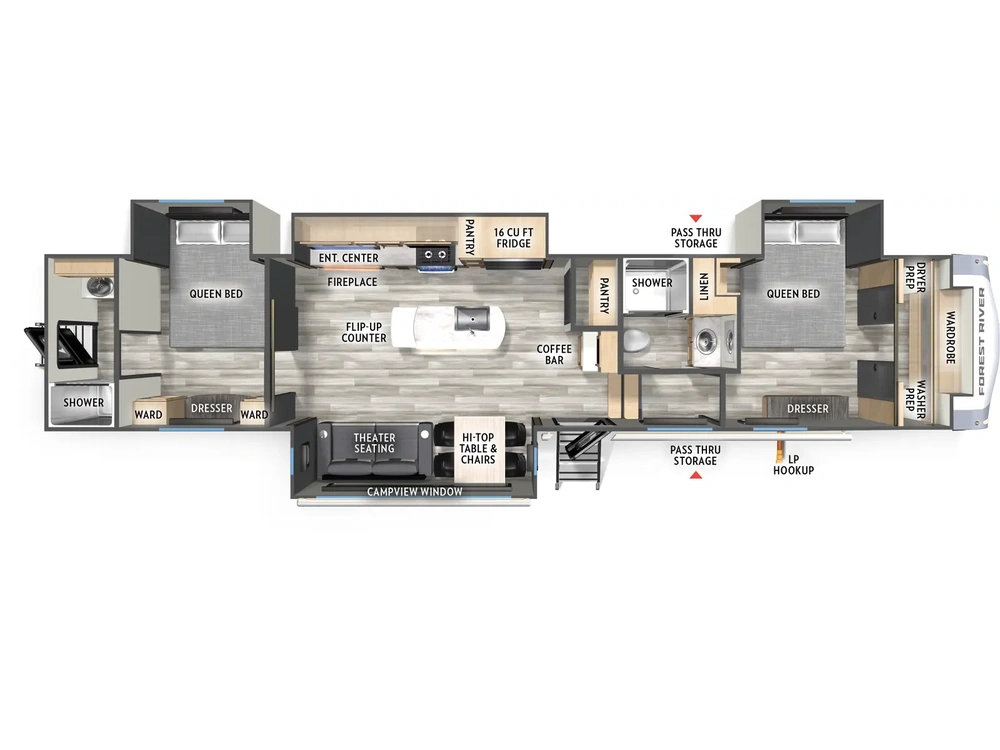 Forest River Wildcat Fifth Wheels Wildcat Fifth Wheels 402BEDS Floorplan 2025 alt