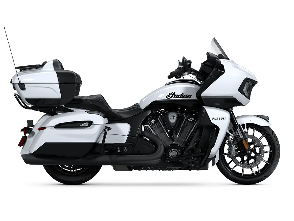 2025 Indian Motorcycle Indian Pursuit Dark Horse with 112 and Powerband Audio Package Ghost White Metallic Crystal with Black Vivid Crystal