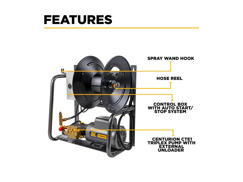 2026 BePower X-1520FW1ARH 1,500 PSI 2.0 GPM 2.0 HP Wall Mount Electric Pressure Washer with a Baldor Motor and CP Triplex Pump - X-1520FW1ARH alt