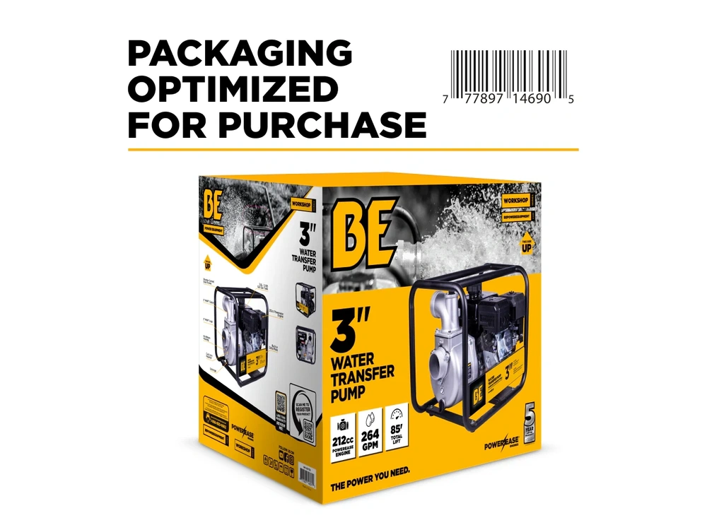 2026 BePower WP-3070S 3" Water Transfer Pump with Powerease 225 Engine alt