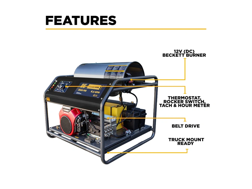 2026 BePower HW3524HG12V 3,500 PSI 5.6GPM Hot Water Pressure Washer Honda GX690 Engine and General Triplex Pump - HW3524HG12V alt