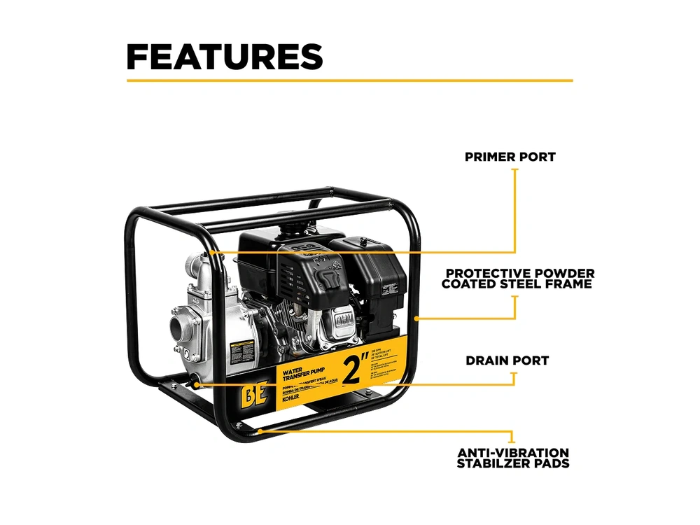 2026 BePower WP2065K 2" Water Transfer Pump with Kohler SH270 Engine alt