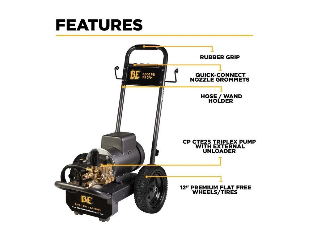 2026 BePower B205EA 2,000 PSI 3.5 GPM 5.0 HP Electric Pressure Washer with Baldor Motor and AR Triplex Pump - B205EA alt