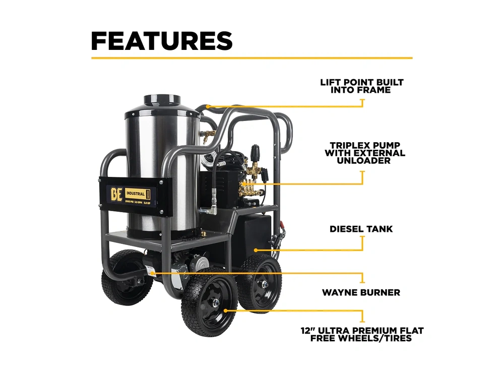 2026 BePower HW205EBA 2,000 PSI - 3.5 GPM Hot Water Electric Pressure Washer with Triplex Pump - HW205EBA alt