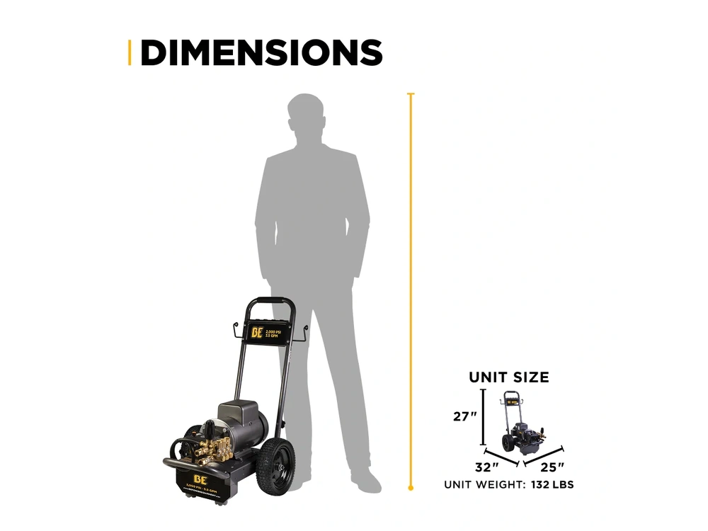 2026 BePower B205EA 2,000 PSI 3.5 GPM 5.0 HP Electric Pressure Washer with Baldor Motor and AR Triplex Pump - B205EA alt
