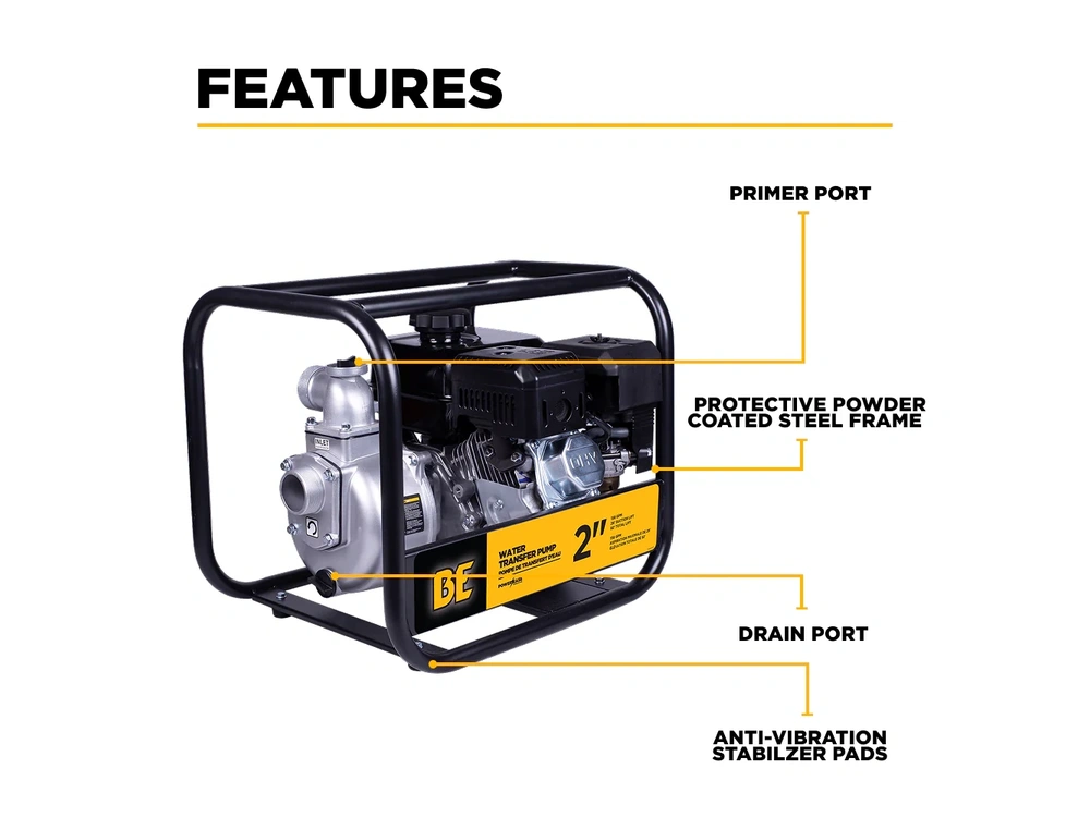 2026 BePower WP-2070S 2" 33PSI 158GPM Water Transfer Pump with Powerease 225 Engine alt
