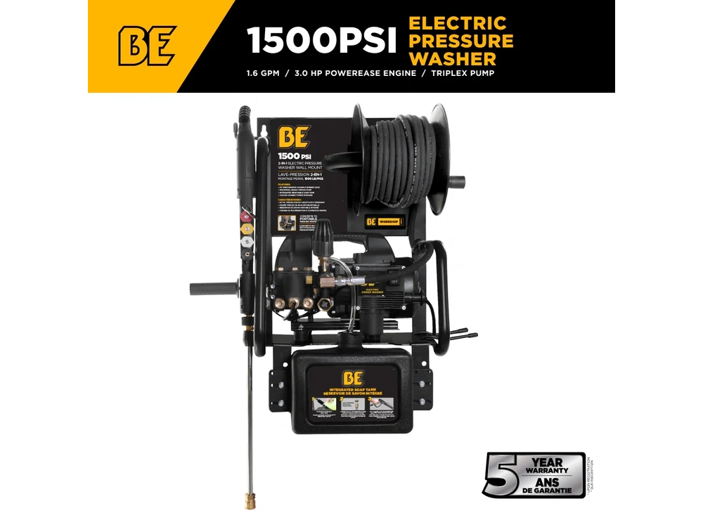 2026 BePower P1515EPNW 1,500 PSI 1.6 GPM 1.5 HP Electric Pressure Washer with Powerease Motor and Triplex Pump - P1515EPNW alt