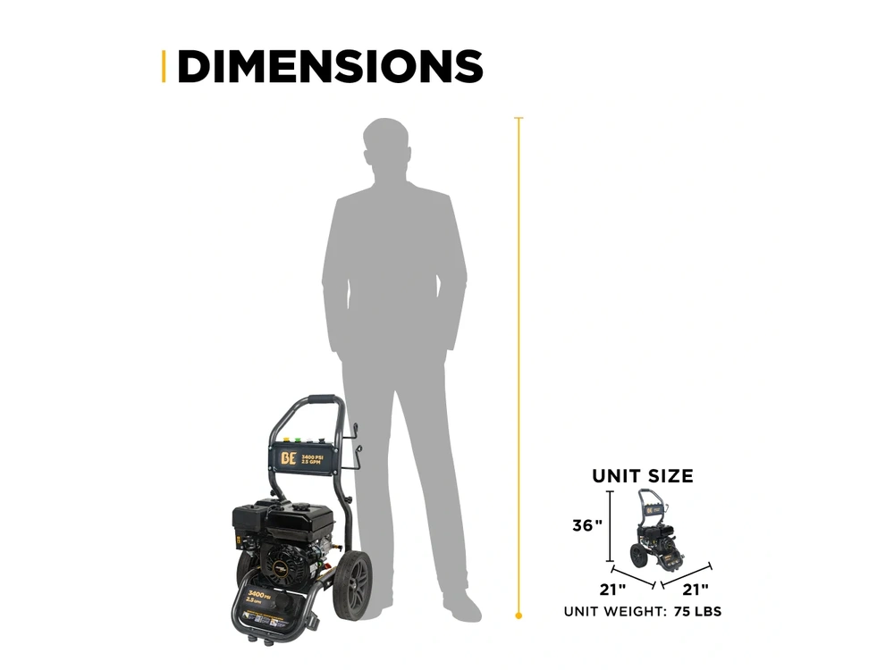 2026 BePower BE3475PX 3,400 PSI 2.5 GPM Cold Water Gas Pressure Washer - BE3475PX alt