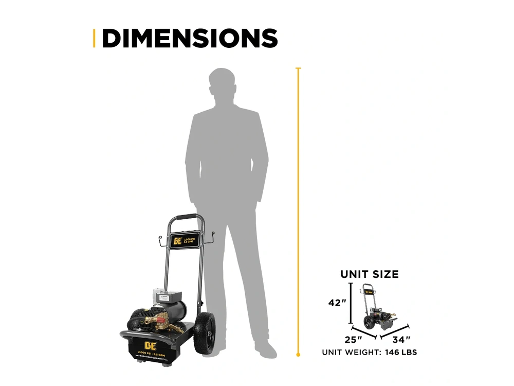 2026 BePower B205EG 2,000 PSI 3.5 GPM 5.0 HP Electric Pressure Washer with Baldor Motor and General Triplex Pump - B205EG alt