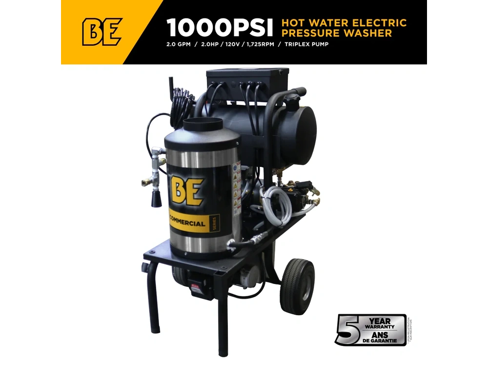 2026 BePower 1250 1,000 PSI 2.0 GPM Hot Water Electric Pressure Washer with General T9051EBF triplex pump - 1250 alt