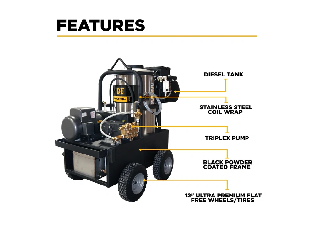2026 BePower 15-423 2,300 PSI 4.0 GPM Hot Water Electric Pressure Washer with General Triplex Pump - 15-423 alt