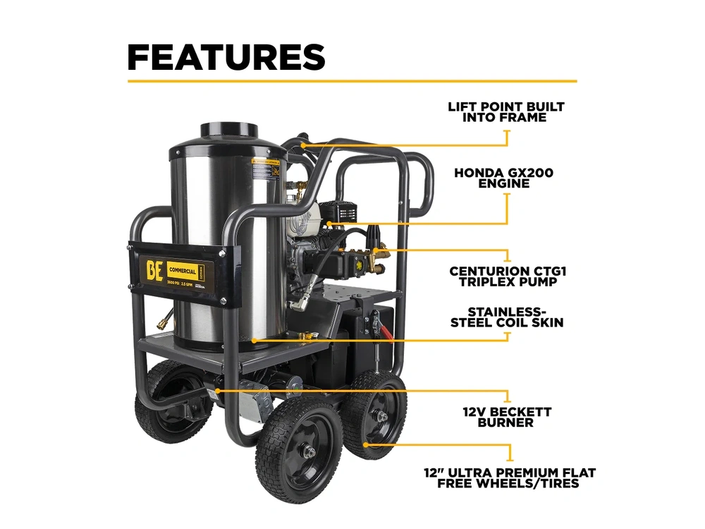 2026 BePower HW3665HA 3,600 PSI - 2.5 GPM Hot Water Pressure Washer - HW3665HA alt