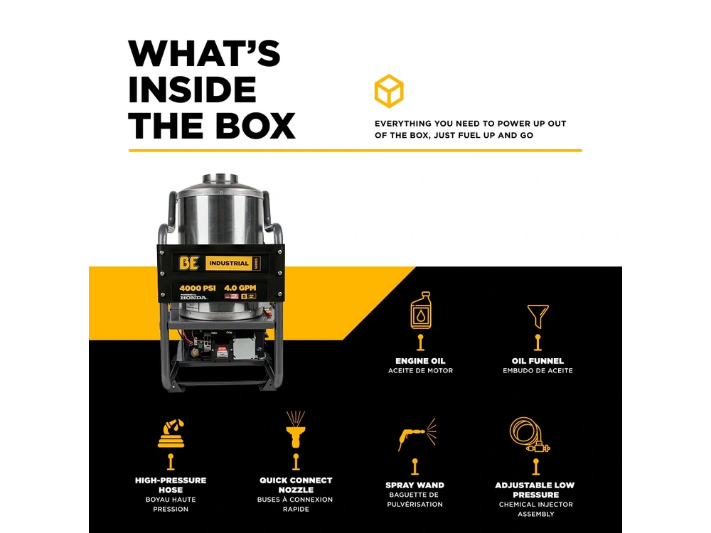 2026 BePower HW4013HBG 4,000 PSI - 4.0 GPM Hot Water Pressure Washer with Honda GX390 Engine and Belt Driven General Triplex Pump - HW4013HBG alt