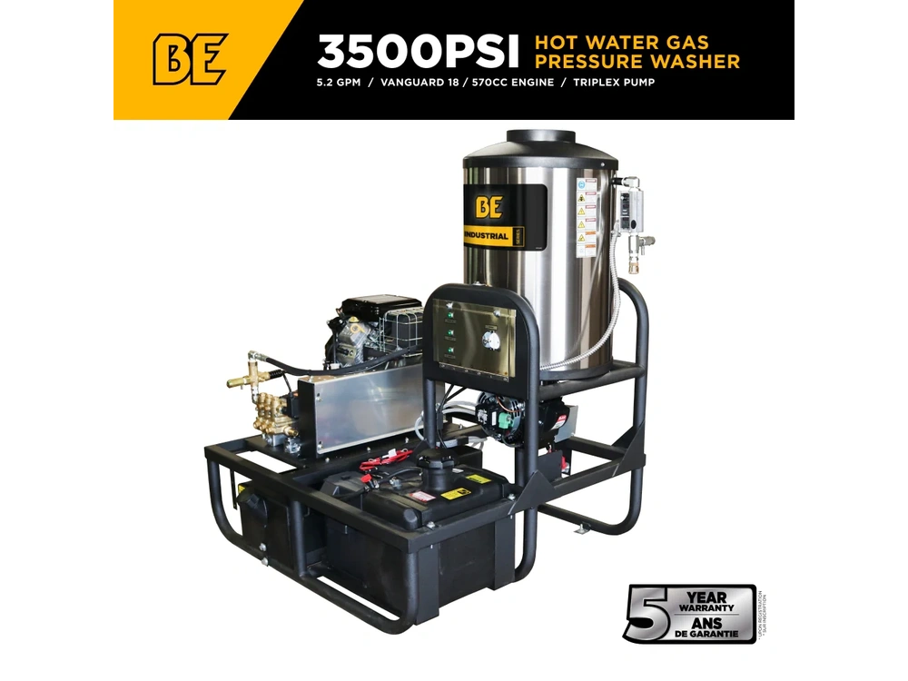 2026 BePower Z5535GPBDV 3,500 PSI 5.2 GPM Hot Water Skid Pressure Washer with General Triplex Pump - Z5535GPBDV alt