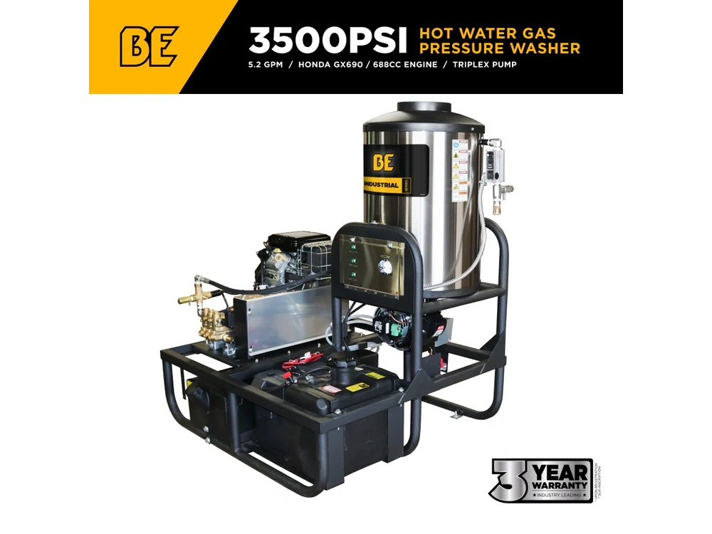 2026 BePower Z5535GPBDH 3,500 PSI 5.2 GPM Hot Water Skid Pressure Washer with General Triplex Pump - Z5535GPBDH alt