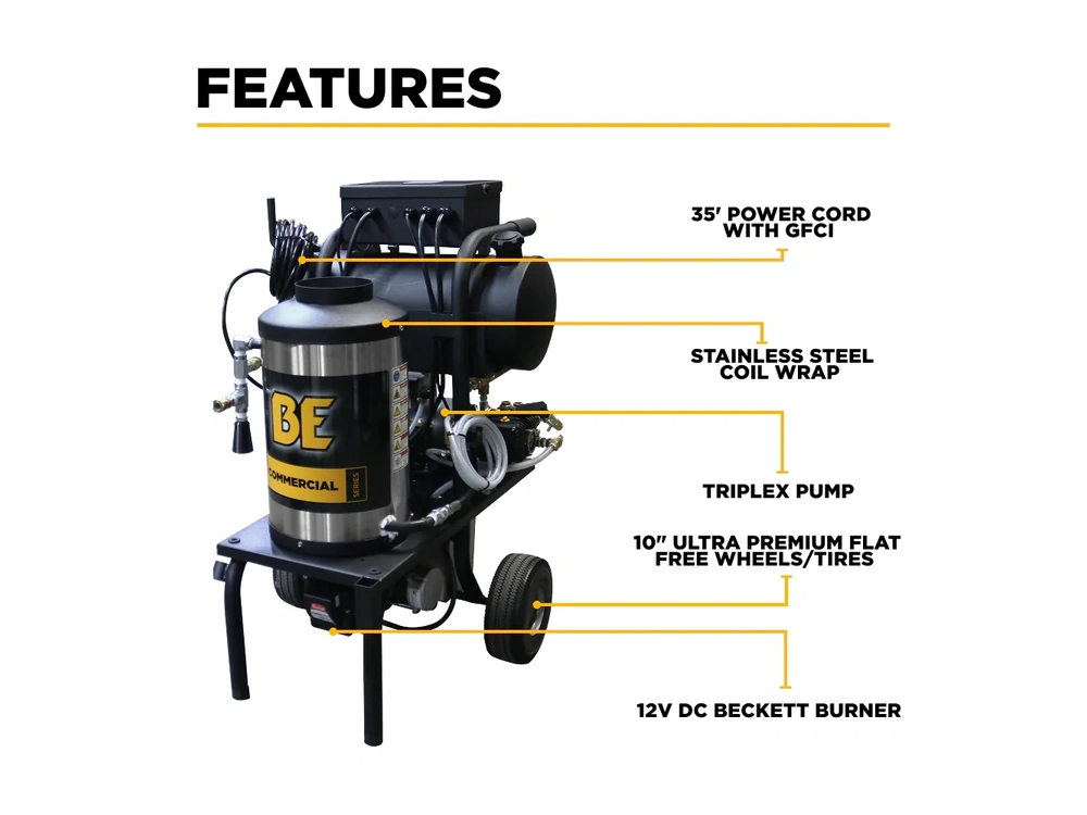 2026 BePower 1250 1,000 PSI 2.0 GPM Hot Water Electric Pressure Washer with General T9051EBF triplex pump - 1250 alt