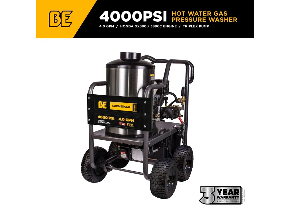 2026 BePower HW4013HG 4,000 PSI - 4.2 GPM Hot Water Pressure Washer with Honda GX390 Engine and General Triplex Pump - HW4013HG alt