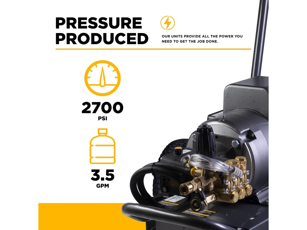 2026 BePower B2775EA 2,700 PSI 3.5 GPM 7.5 HP Electric Pressure Washer with Baldor Motor and CP Triplex Pump - B2775EA alt