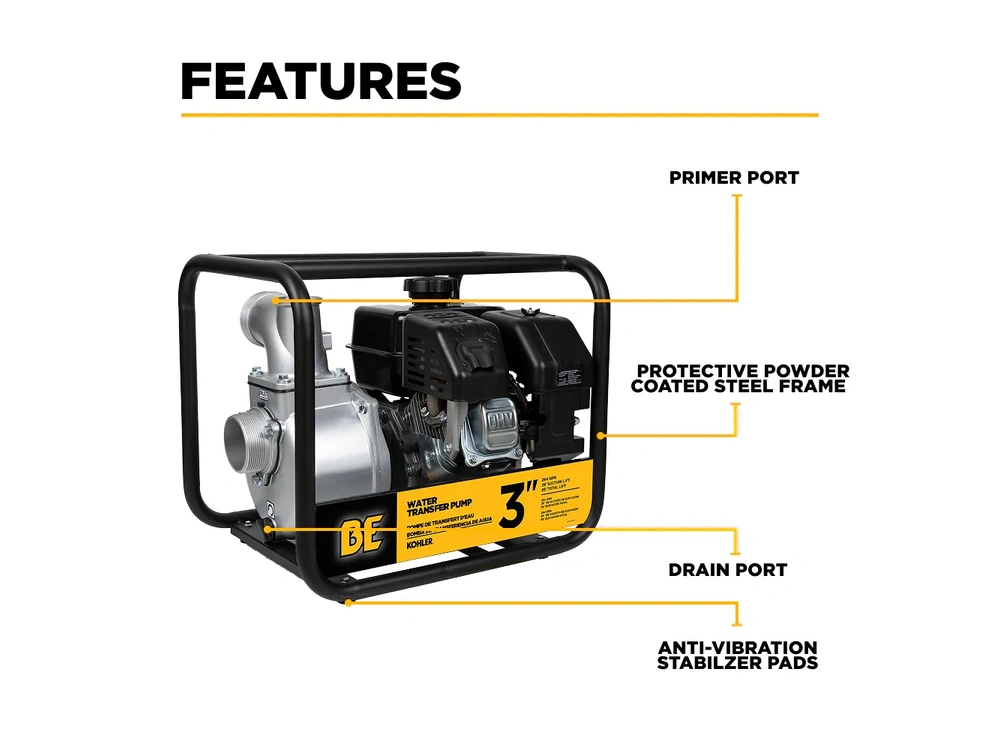 2026 BePower WP3065K 3" Water Transfer Pump with Kohler SH270 Engine alt
