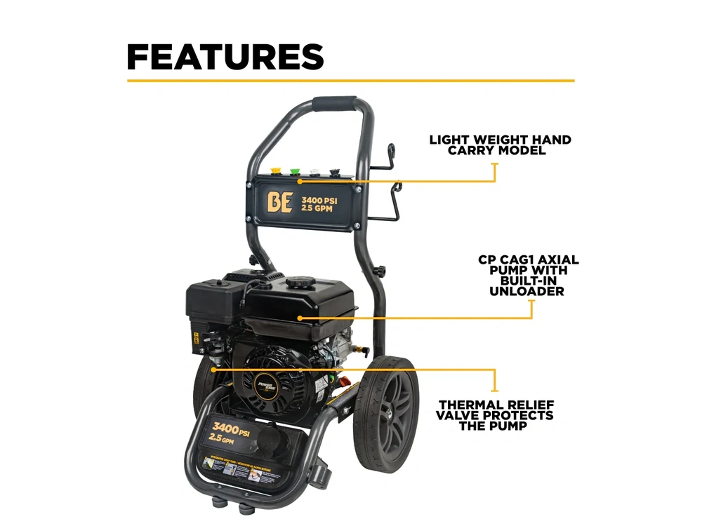 2026 BePower BE3475PX 3,400 PSI 2.5 GPM Cold Water Gas Pressure Washer - BE3475PX alt