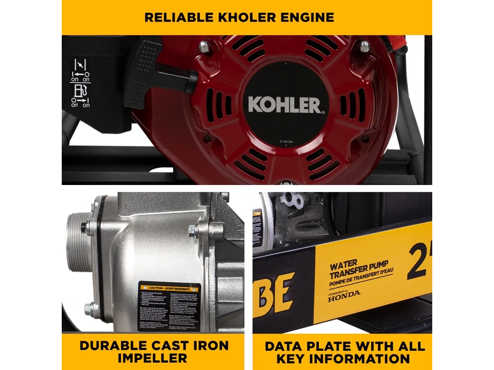 2026 BePower WP2065K 2" Water Transfer Pump with Kohler SH270 Engine alt