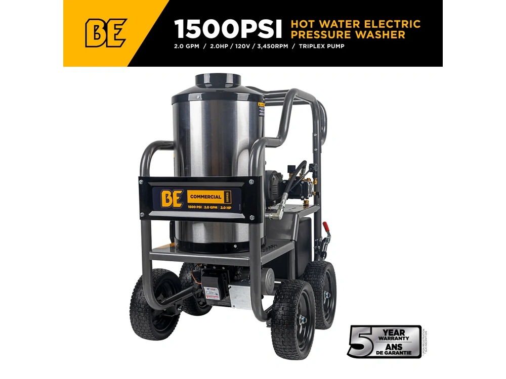 2026 BePower HW152EA 1,500 PSI 2.0 GPM Hot Water Pressure Washer with TechTop Motor and CP Triplex Pump - HW152EA alt