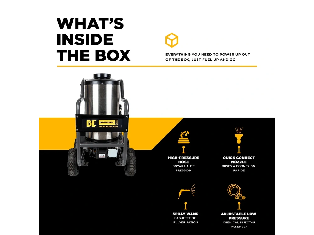 2026 BePower HW205EBA 2,000 PSI - 3.5 GPM Hot Water Electric Pressure Washer with Triplex Pump - HW205EBA alt