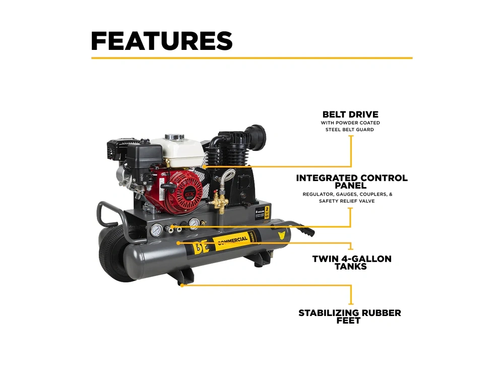2026 BePower AC658HB 13.8 CFM @ 90 PSI Gas Air Compressor with Honda GX200 Engine - AC658HB alt