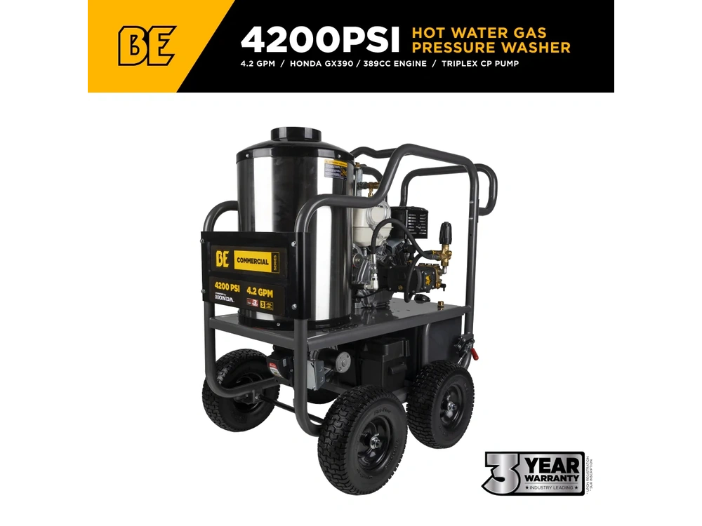 2026 BePower HW4213HA 4,200 PSI - 4.2 GPM Hot Water Pressure Washer with Honda GX390 Engine and CP Triplex Pump - HW4213HA alt