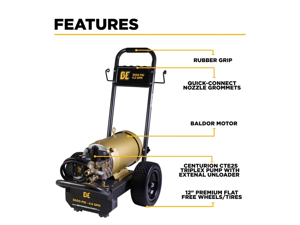 2026 BePower B3010E34AHE 3,000 PSI 4.5 GPM 10 HP Electric Pressure Washer with Baldor Motor and CP Triplex Pump - B3010E34AHE alt