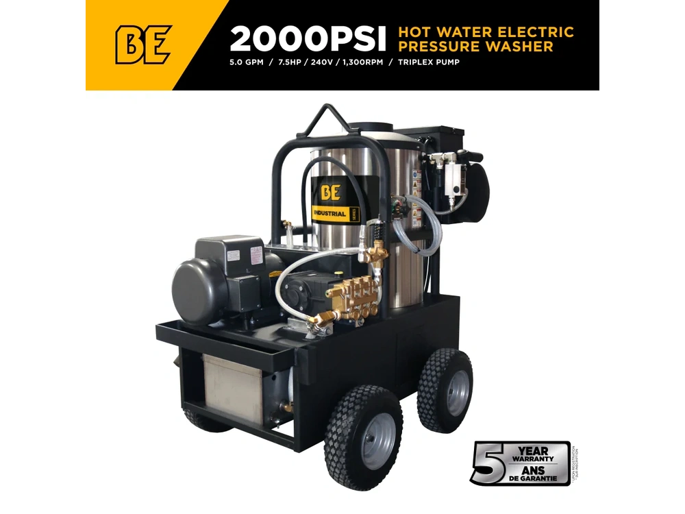 2026 BePower 15-520 2,000 PSI 5.0 GPM Hot Water Electric Pressure Washer with General Triplex Pump - 15-520 alt