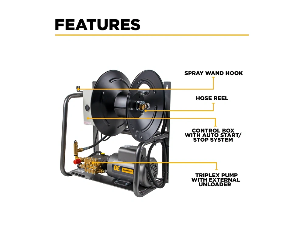 2026 BePower X-1520FW1GENH 1,500 PSI 2.0 GPM 2.0 HP Wall Mount Electric Pressure Washer with a Baldor Motor and General Triplex Pump - X-1520FW1GENH alt