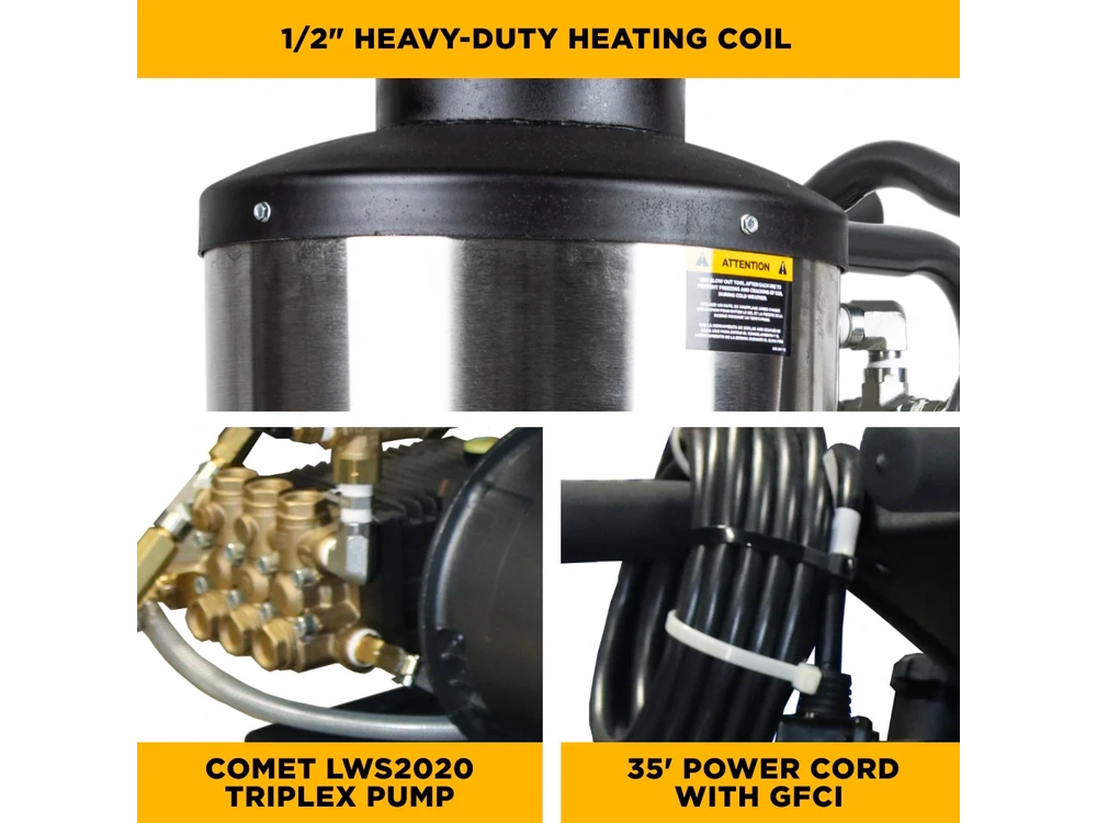 2026 BePower 1250 1,000 PSI 2.0 GPM Hot Water Electric Pressure Washer with General T9051EBF triplex pump - 1250 alt