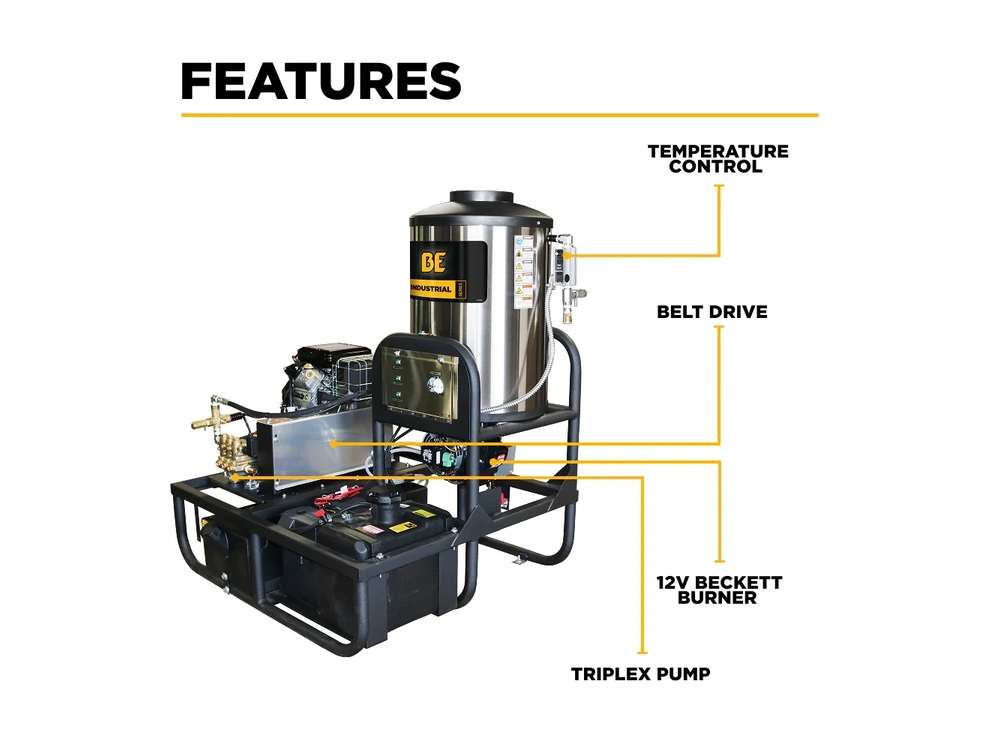 2026 BePower Z5535GPBDH 3,500 PSI 5.2 GPM Hot Water Skid Pressure Washer with General Triplex Pump - Z5535GPBDH alt