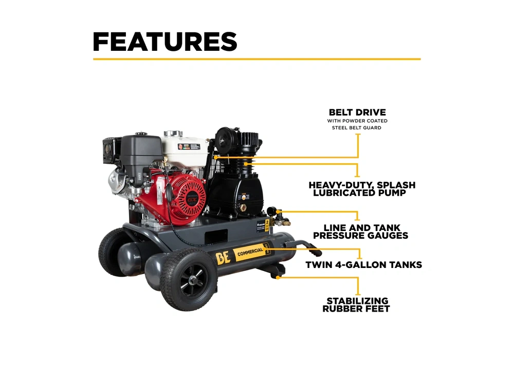 2026 BePower AC908HB2 17.7 CFM @ 175 PSI Gas Air Compressor with Honda GX270 Engine - AC908HB2 alt